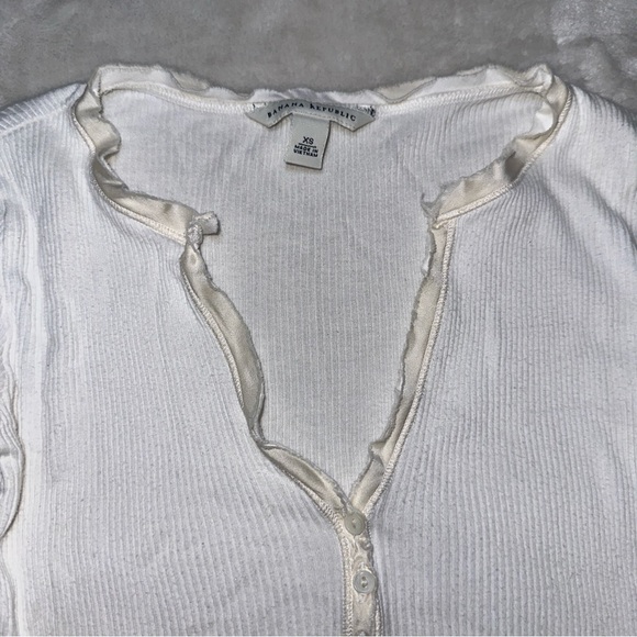 Y2K Banana Republic White V-Neck Ribbed Long Sleeve Top Size XS - Picture 5 of 8